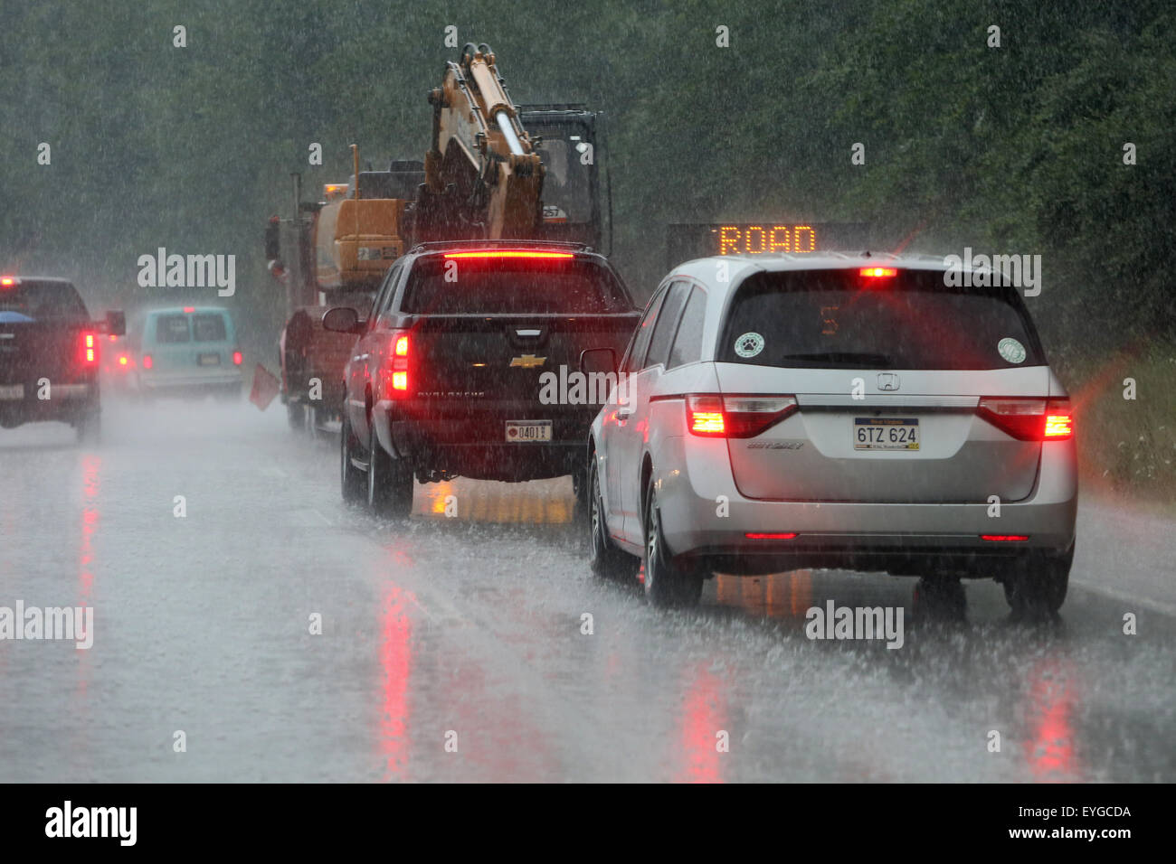 Charlotte, United States, motor vehicles in the rain on the motorway Stock Photo