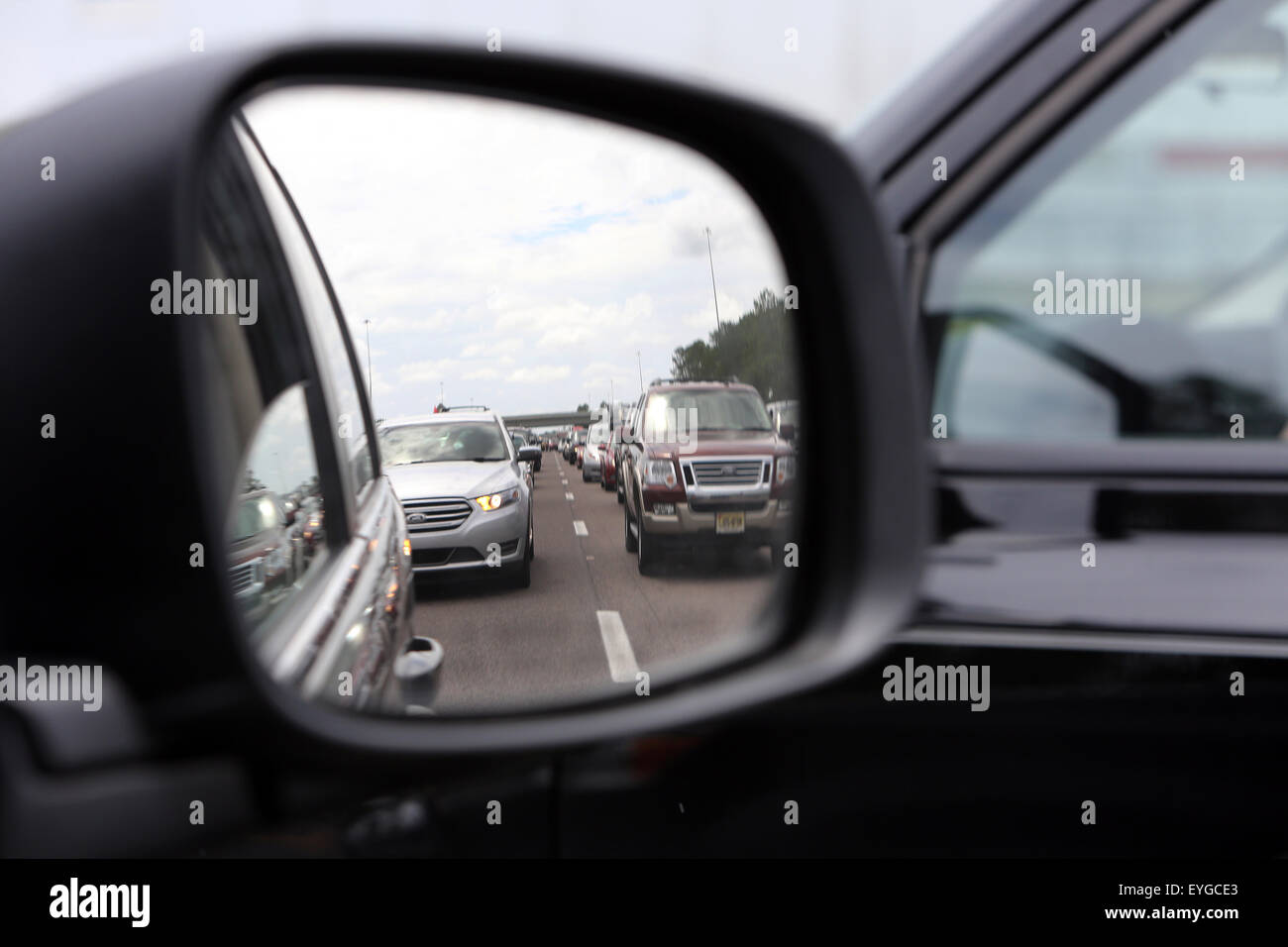 Lake City, United States, looking at the right side mirror of a car Stock Photo