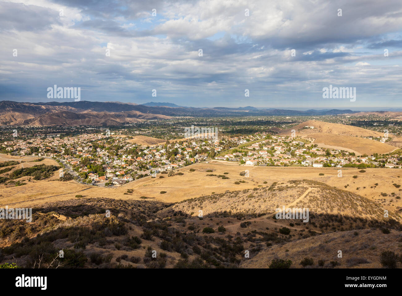 Tropical summer clouds over suburban Simi Valley near drought stricken Los Angeles, California. Stock Photo