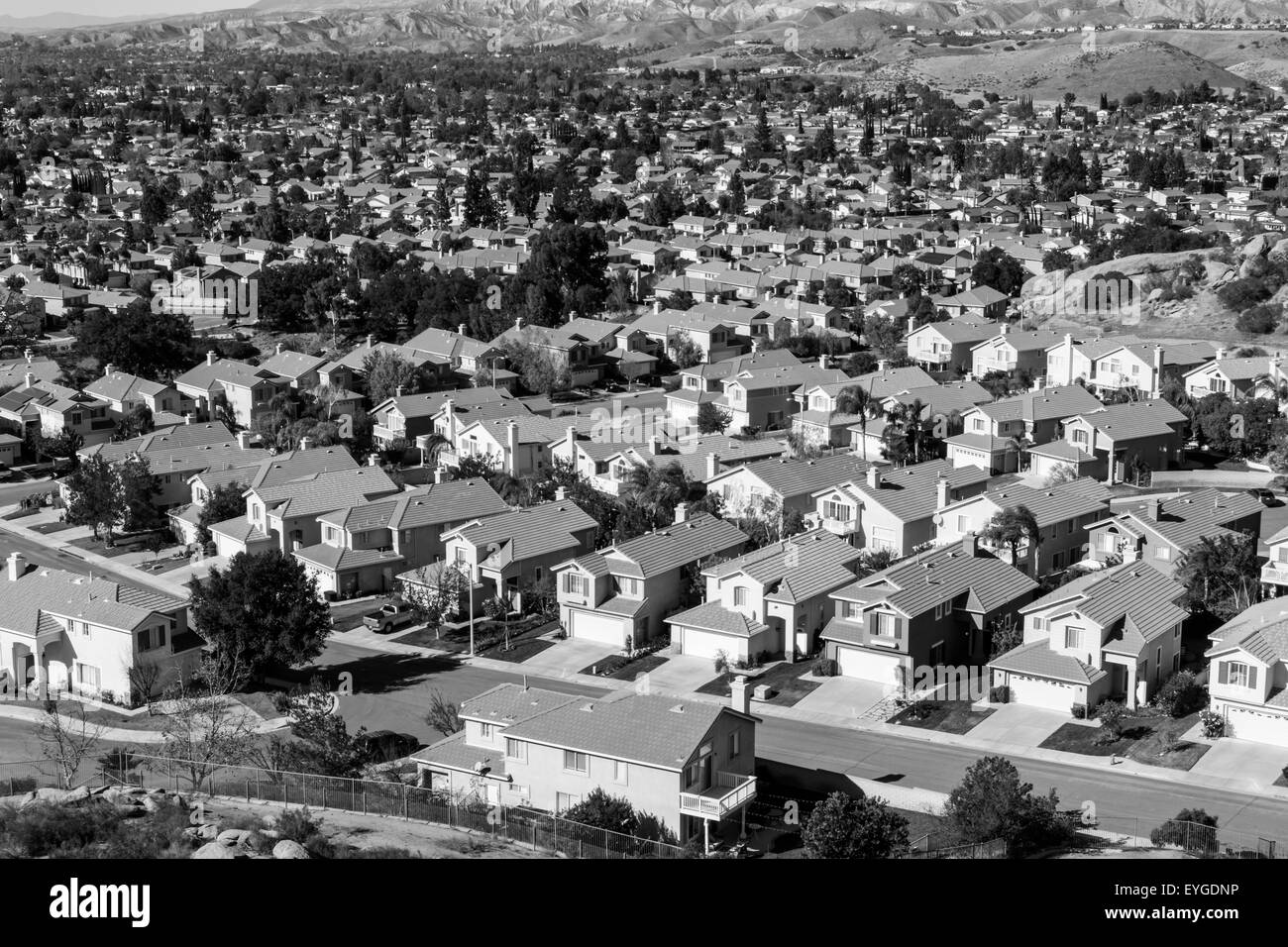 Southern Californian suburb near Los Angeles in black and white. Stock Photo