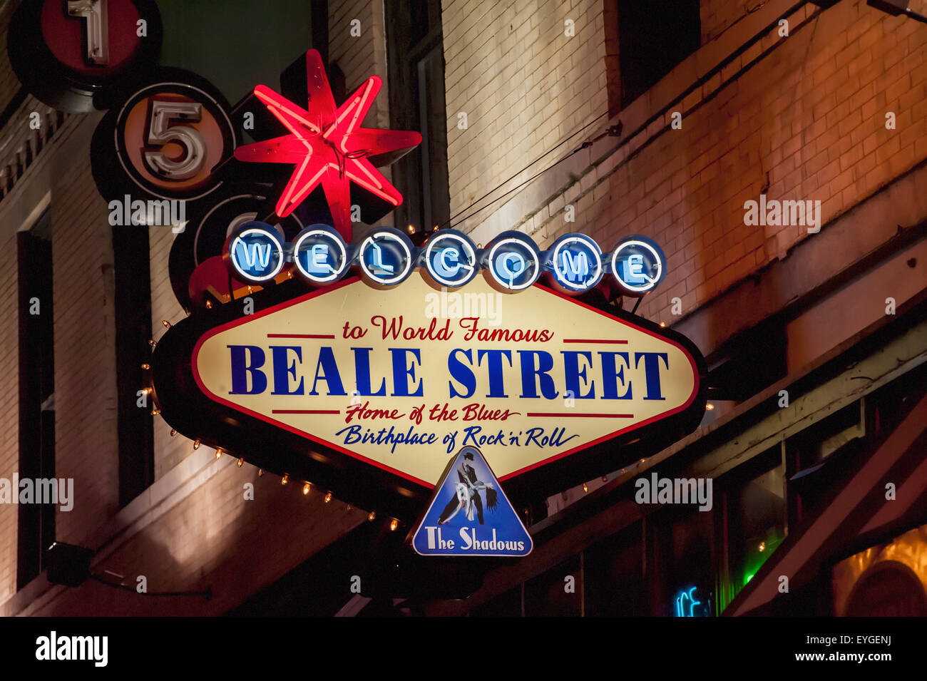 USA, Tennessee, Neon lights in Beale Street; Memphis Stock Photo