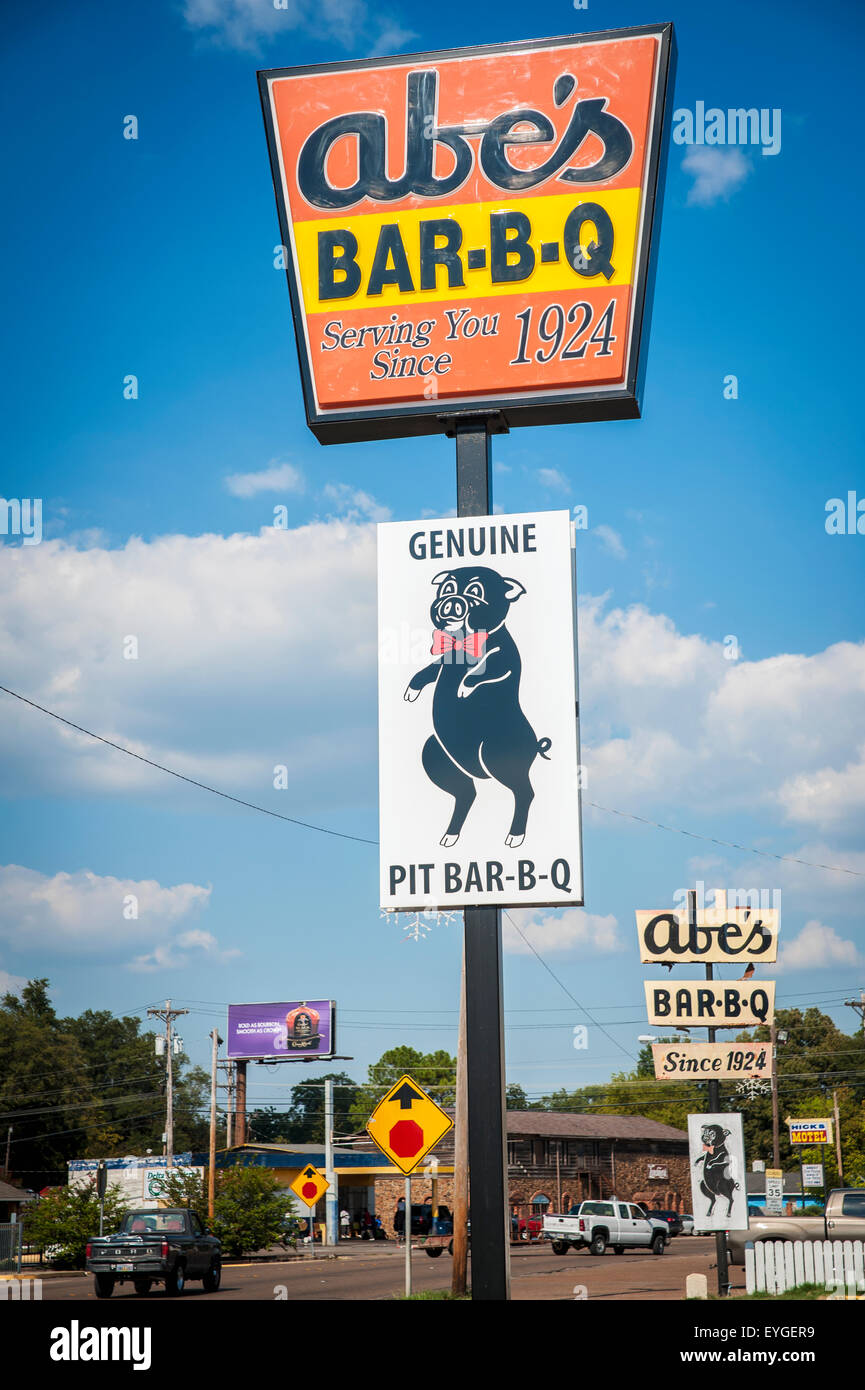 USA, Mississippi, Famous Abe's Bar-B-Q sign; Clarksdale Stock Photo