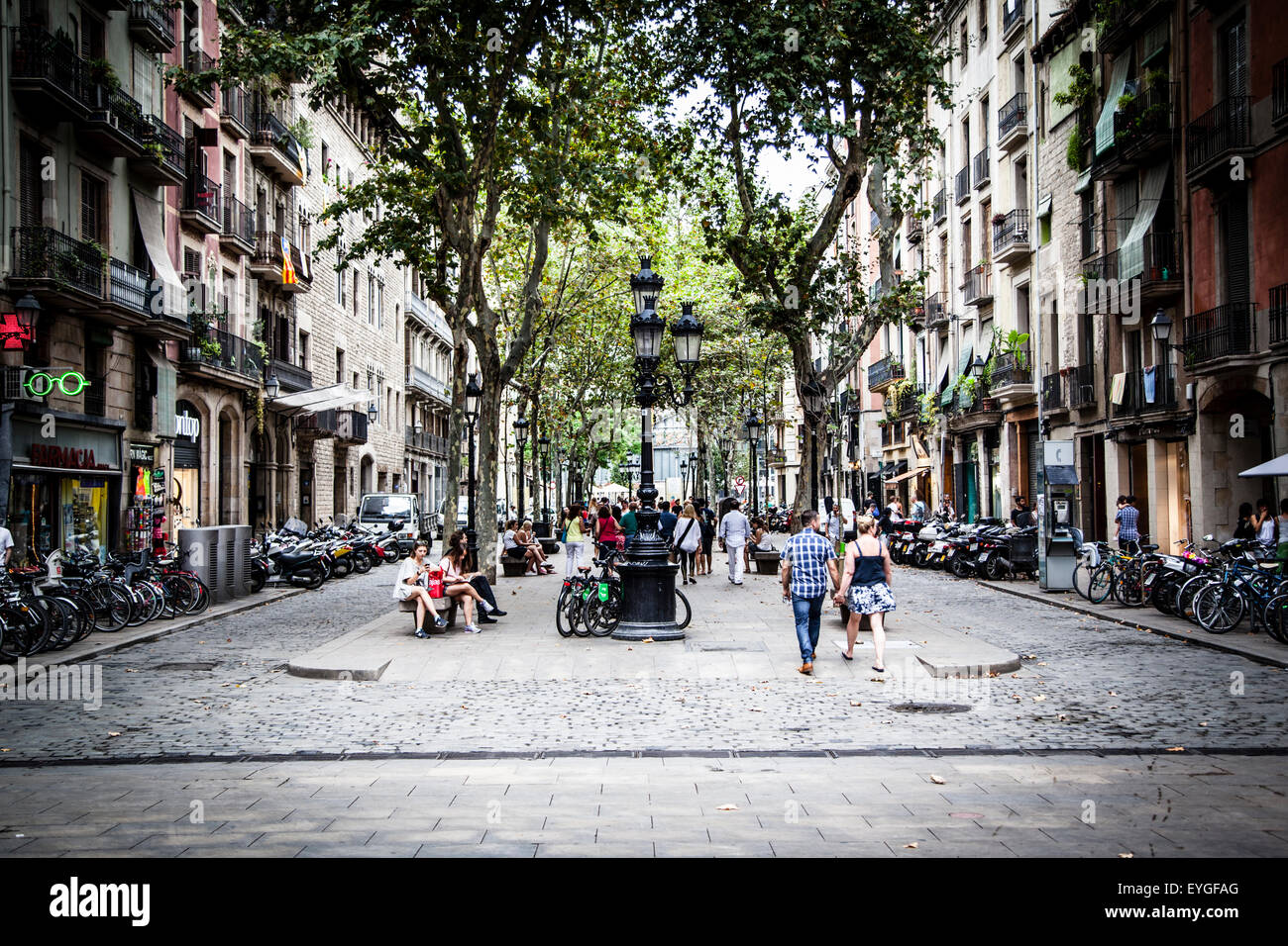 Passeig del Born, behind of Santa Maria del Mar Stock Photo