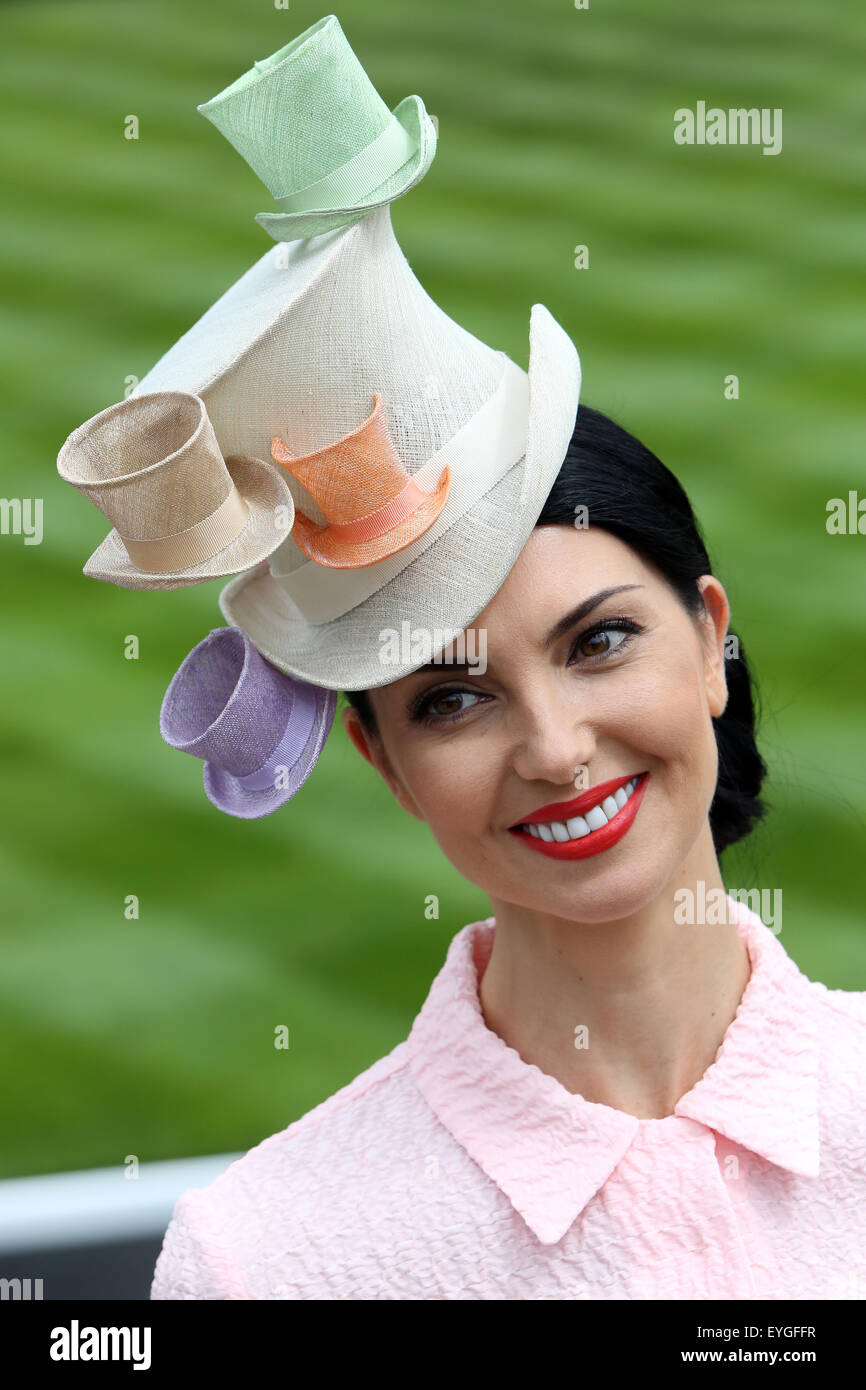 Ascot, United Kingdom, quirky woman with hat at the races Stock Photo
