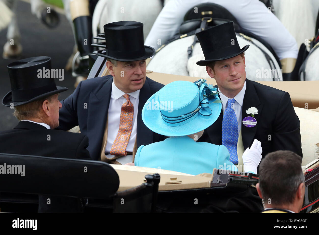 Ascot, Great Britain, Prince Andrew, The Duke of York, (left) and Prince Harry of Wales sitting in a carriage Stock Photo