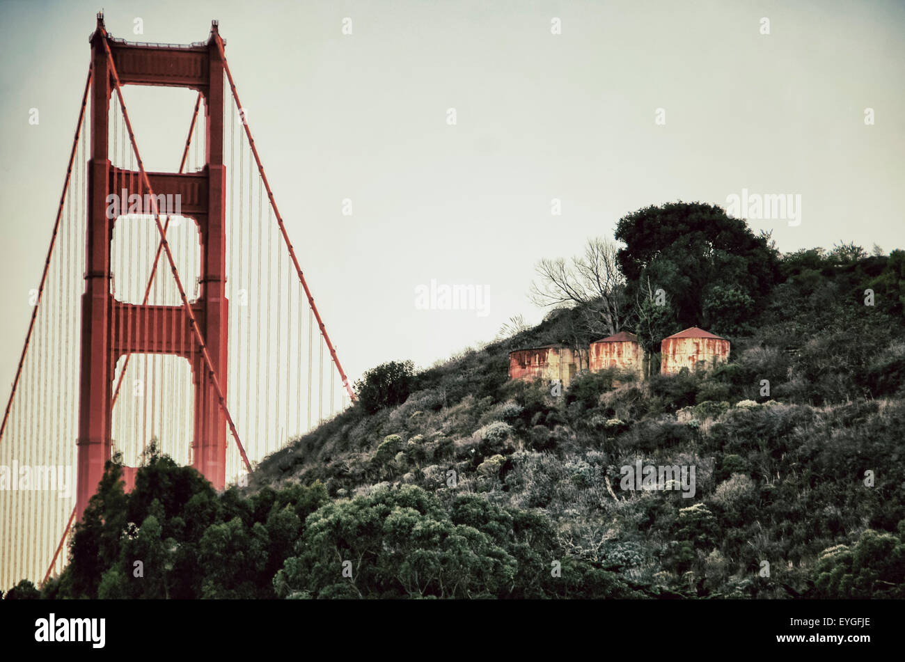 A view of the Golden Gate Bridge from Cavallo Point, California Stock Photo