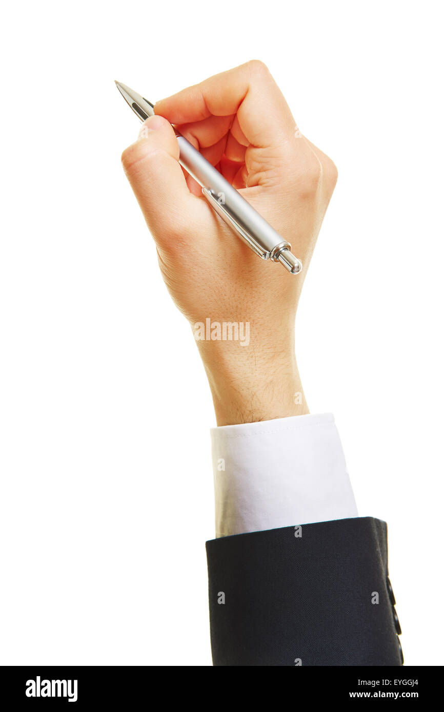 Hand of business man writing with a ballpoint pen Stock Photo