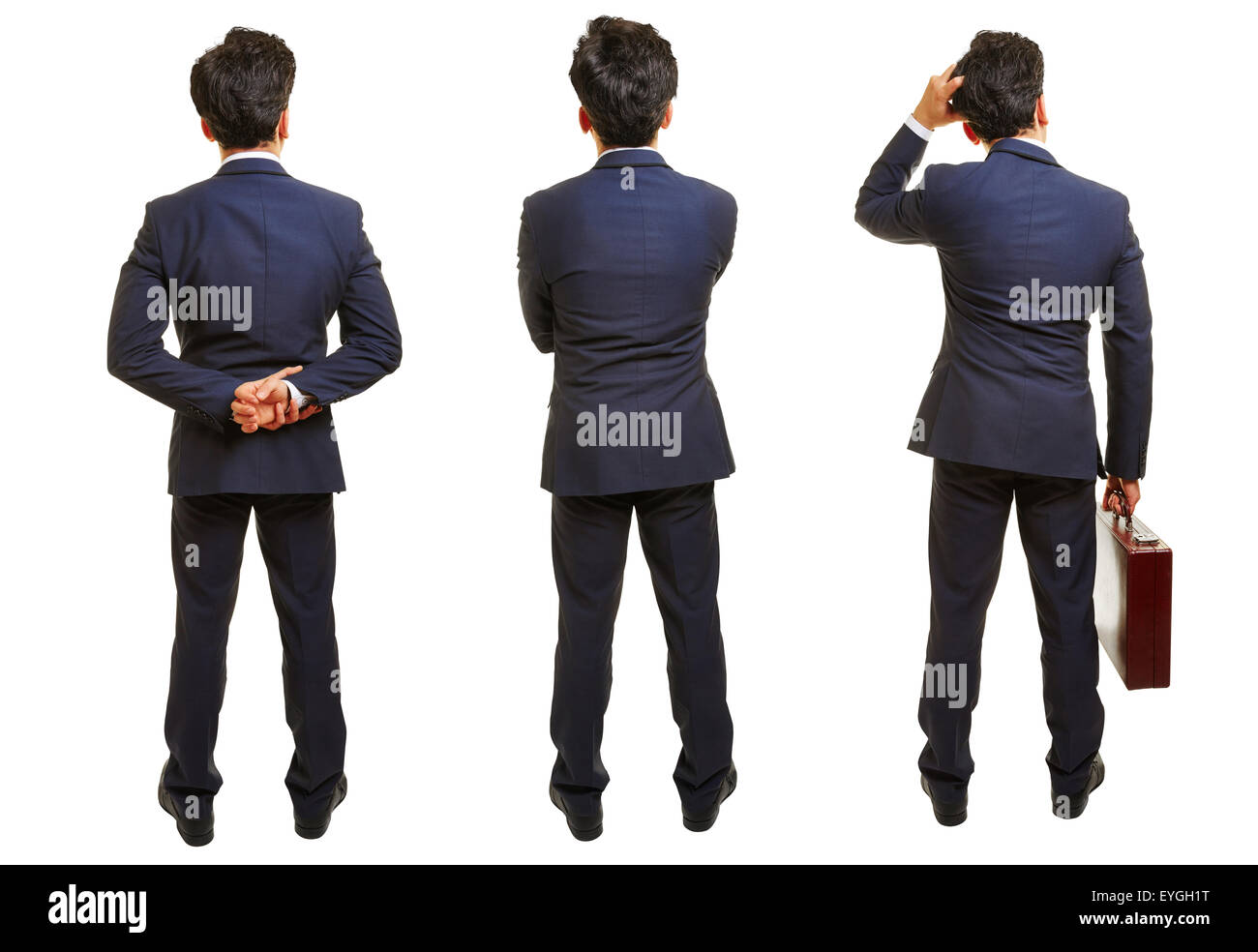 Three different versions of a businessman from behind isolated on a ...
