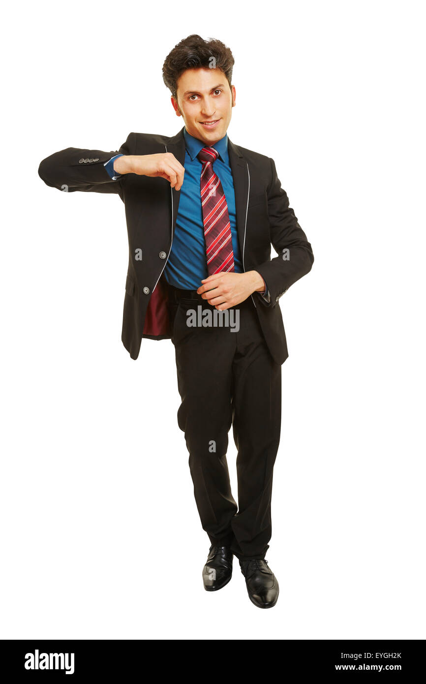 Business man leaning with his arm on an imaginary object Stock Photo