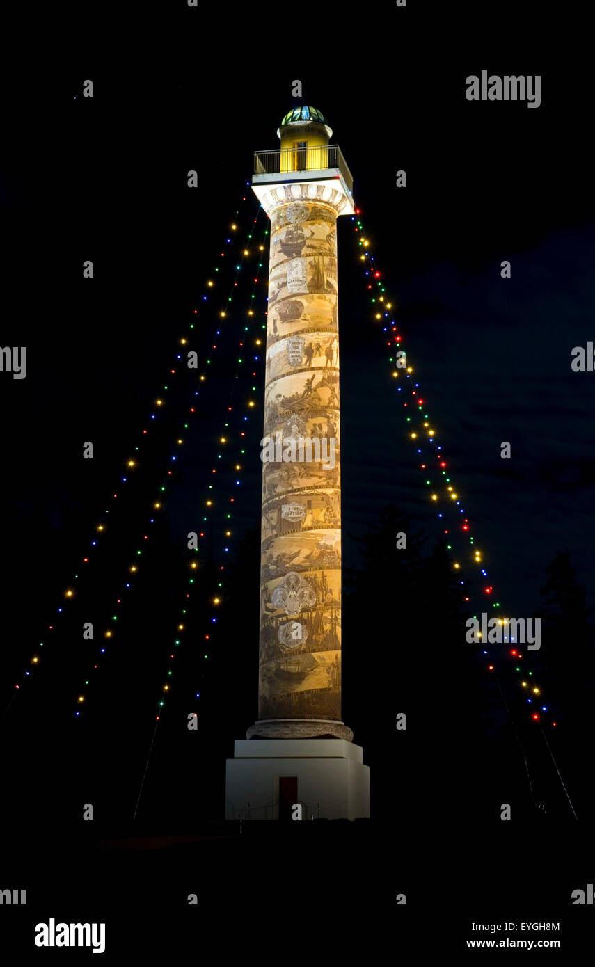 Astoria Column at night with Christmas lights, Astoria, Oregon Stock