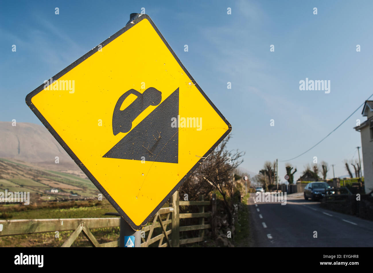 Car Climbing Hill Symbol Road Street Warning Steep Slope Metal Aluminum Sign
