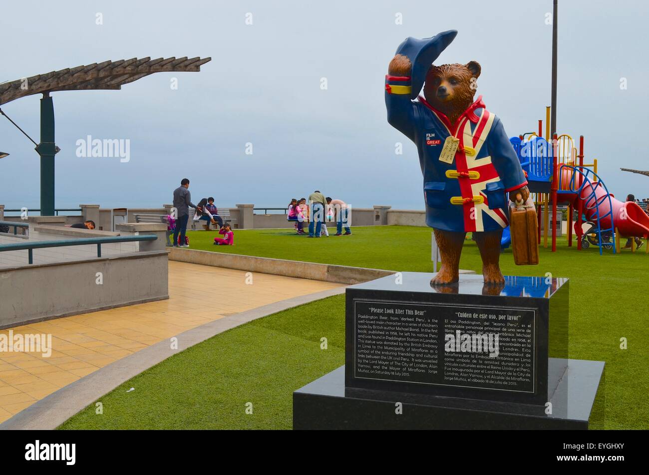 Statue of Paddington Bear in Parque Salazar, Miraflores, Lima, Peru