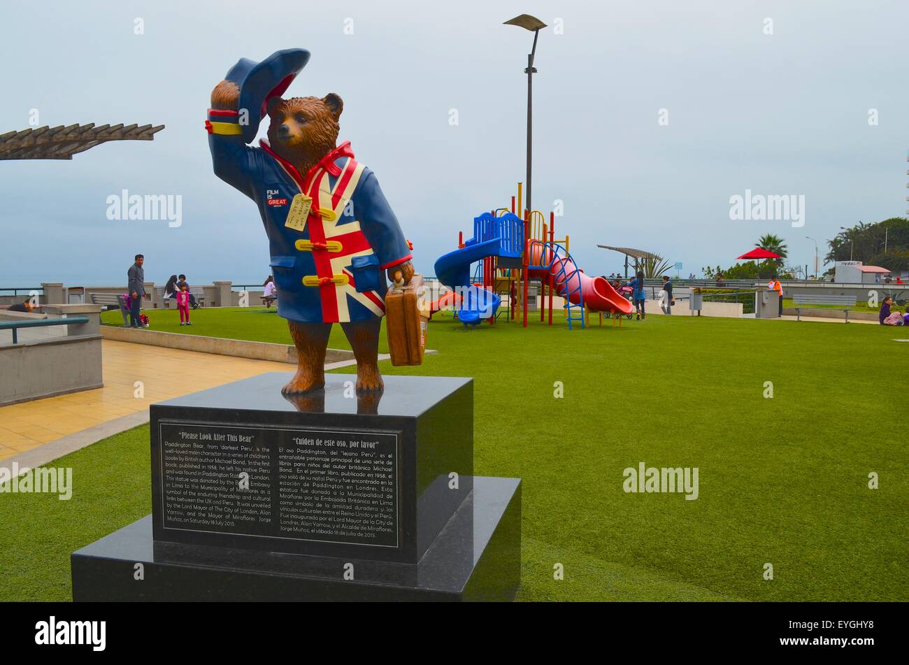 Statue of Paddington Bear in Parque Salazar, Miraflores, Lima, Peru