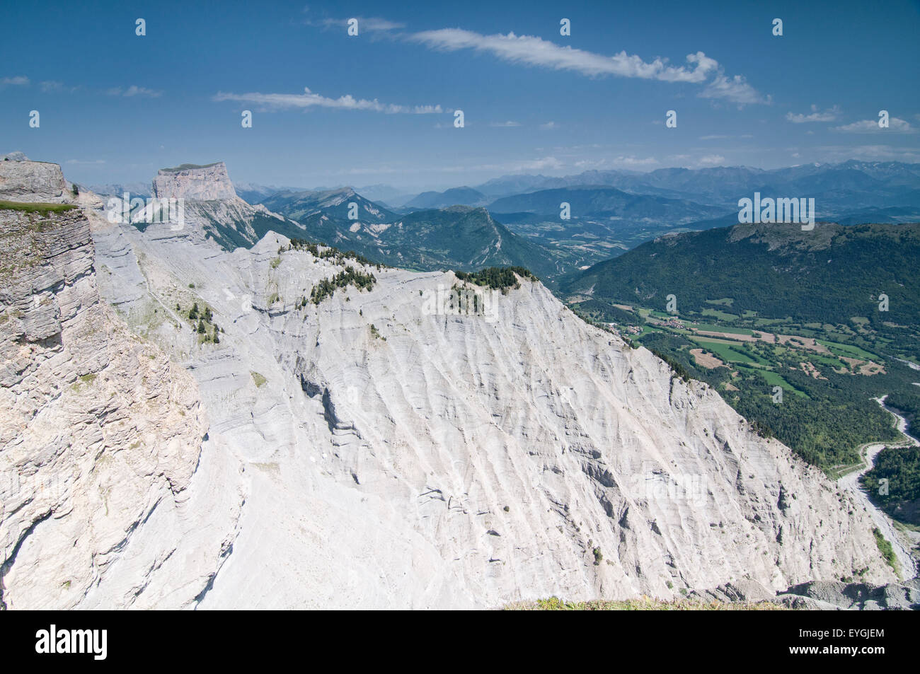 View of Vercors Regional Park with the Mount Aiguille in the background. Isere. French Alps. France. Stock Photo