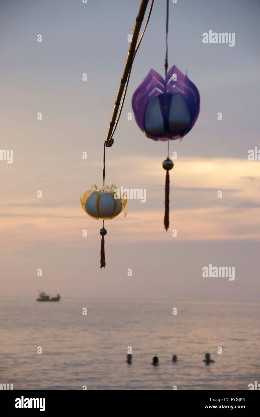 Vietnam, Traditional lanterns hanging above sea; Phu Quoc island Stock