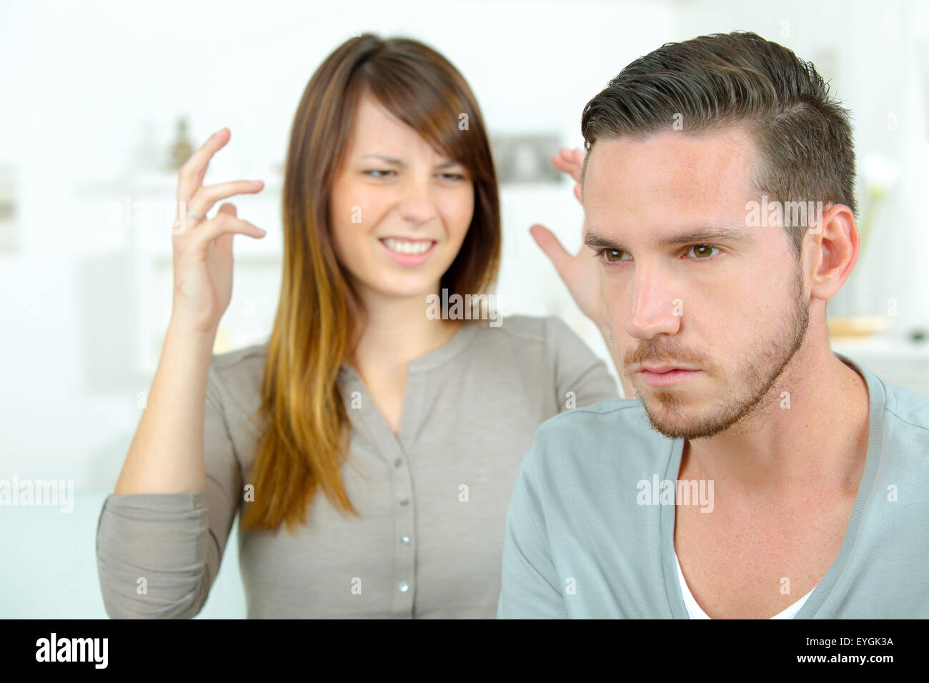 Woman shouting at her boyfriend Stock Photo Alamy