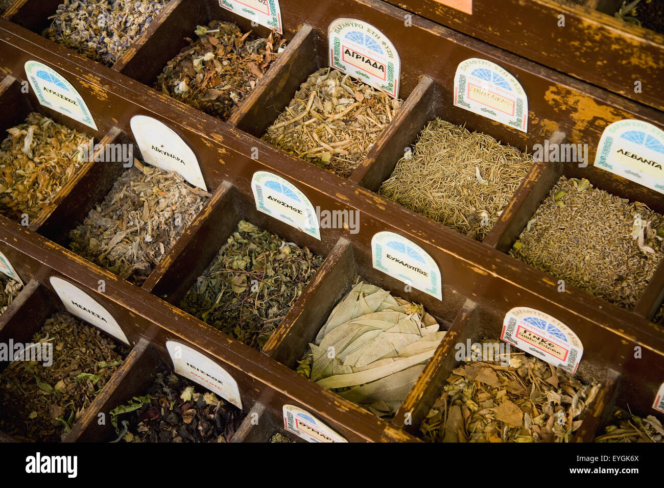 Greece, Spice emporium specializing in traditional Greek herbs and teas