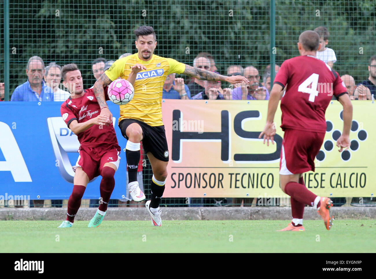 Udine, Italy. 29th July, 2015. Udinese's midfielder Panagiotis Giorgios Kone fights for the ball during the friendly pre-season football match Udinese Calcio v Clodiense on 29th July, 2015 at Bruseschi training center in Udine, Italy. Credit:  Andrea Spinelli/Alamy Live News Stock Photo