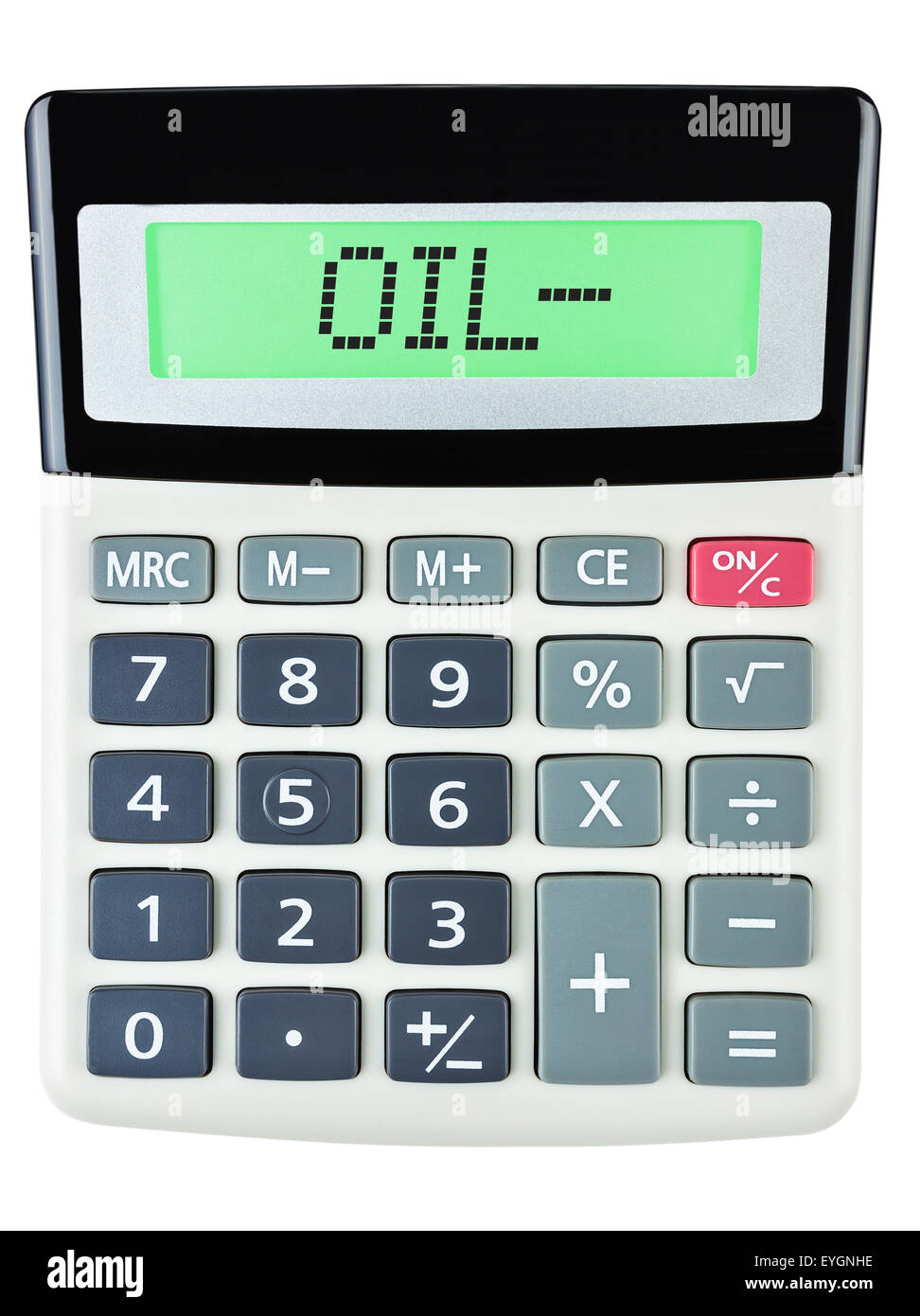 Calculator with OIL- on display on white background Stock Photo