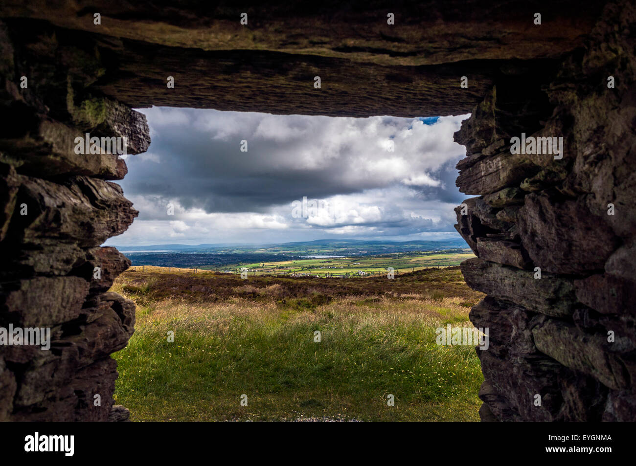 Burnfoot, County Donegal, Ireland. 29th July, 2015. Ireland weather: View from the entrance of the 2000 year-old Grianan Ailligh a stone-walled hilltop fort on a blustery day of sunshine and showers. Credit:  Richard Wayman/Alamy Live News Stock Photo