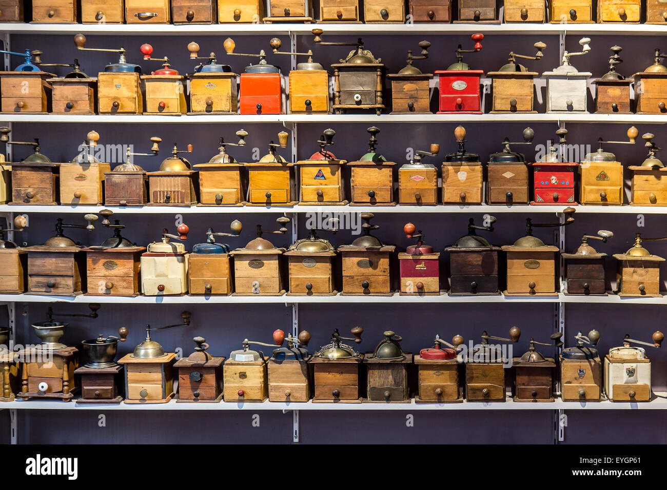 coffee grinders aligned in rows on store shelves Stock Photo Alamy