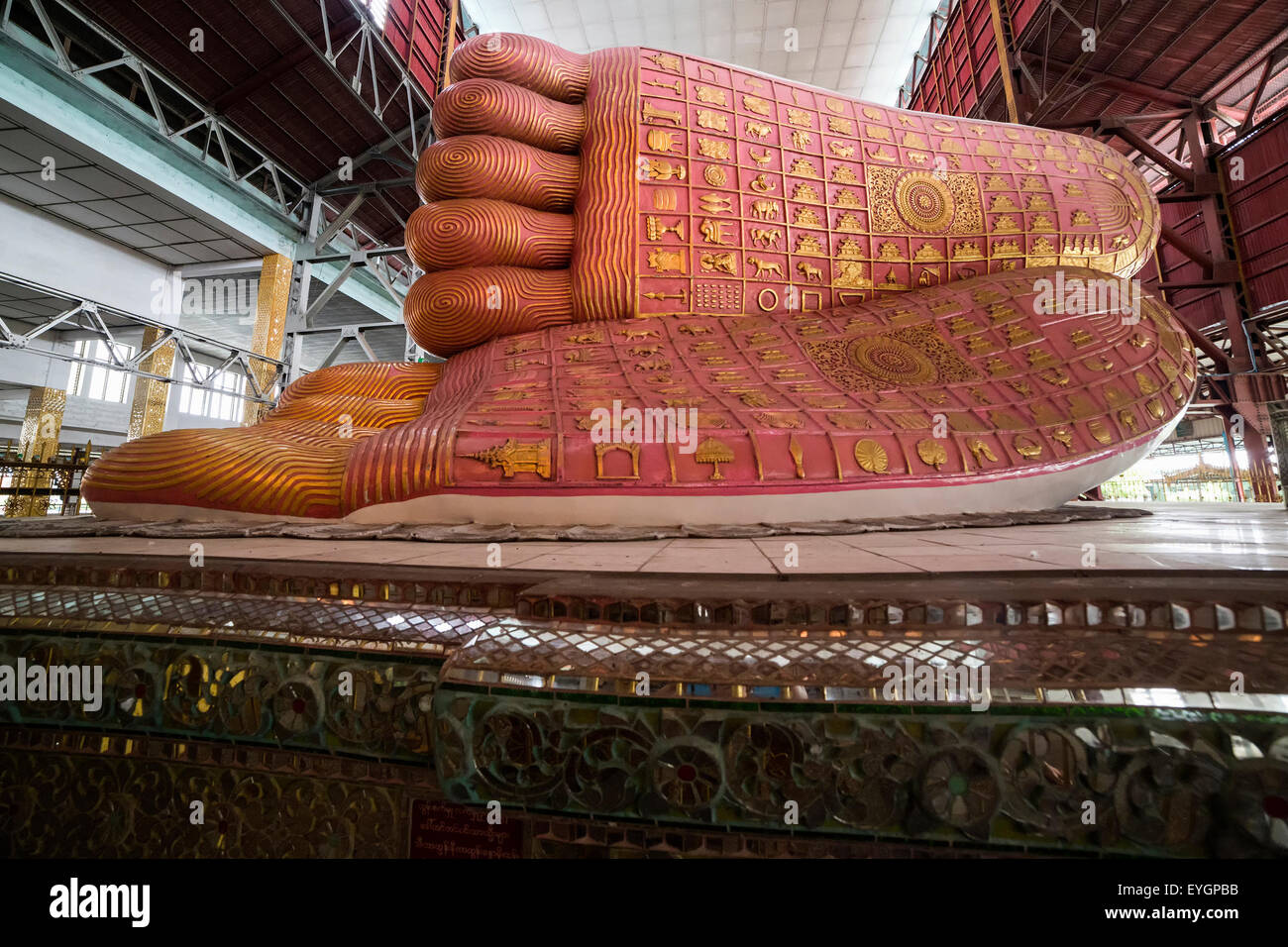 Chauk Htat Gyi Reclining Buddha, foot Buddha, 28 March 2015, Yangon, Myanmar Stock Photo