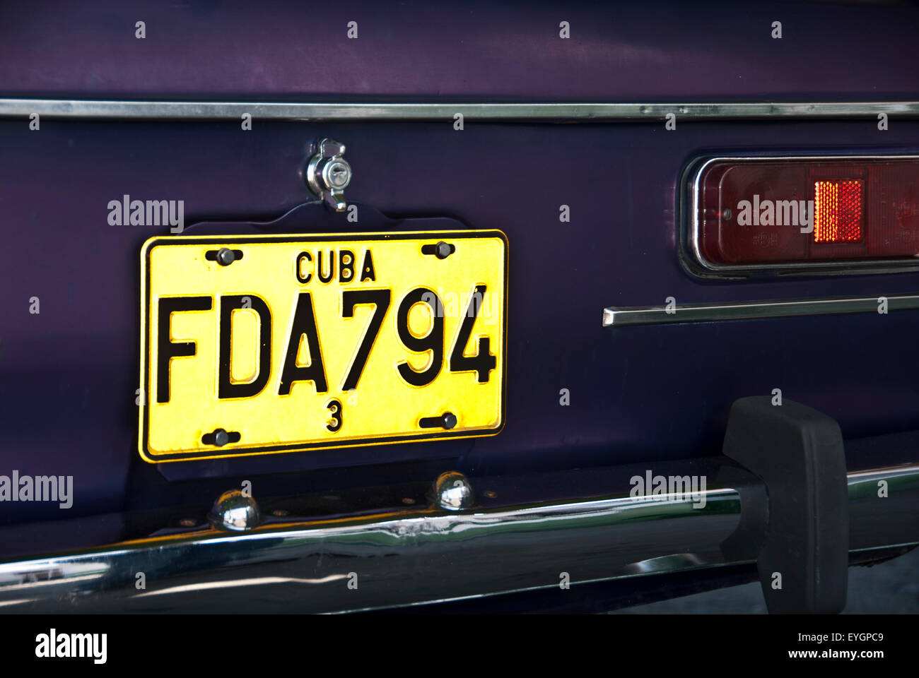 Vintage Russian car in Cuba showing number plate Stock Photo