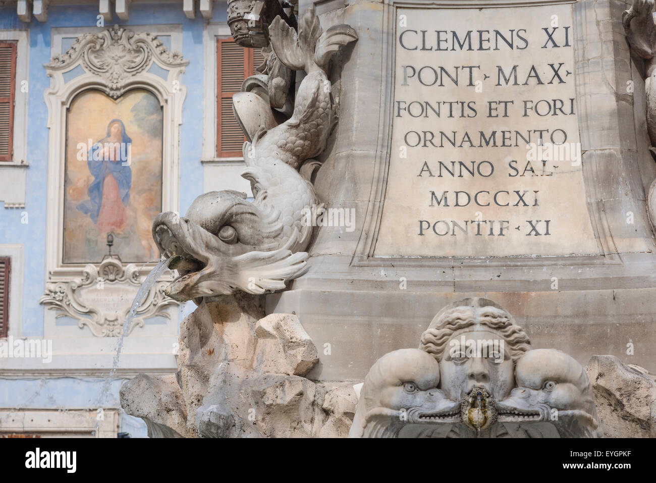 Rome Italy architecture, detail of the Pantheon Fountain in the Piazza Della Rotonda in the Centro Storico area of Rome, Italy. Stock Photo