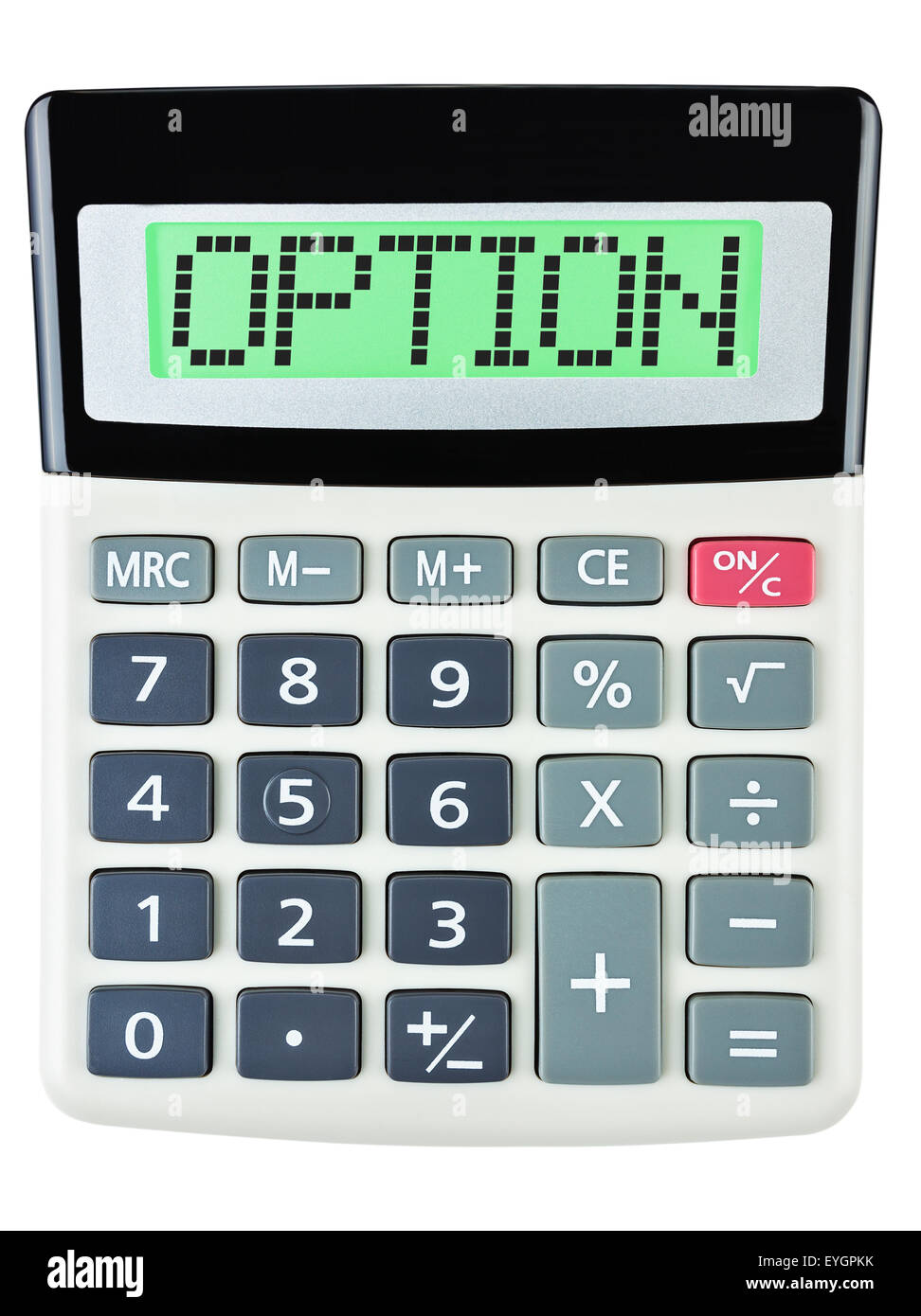Calculator with OPTION on display isolated on white background Stock Photo