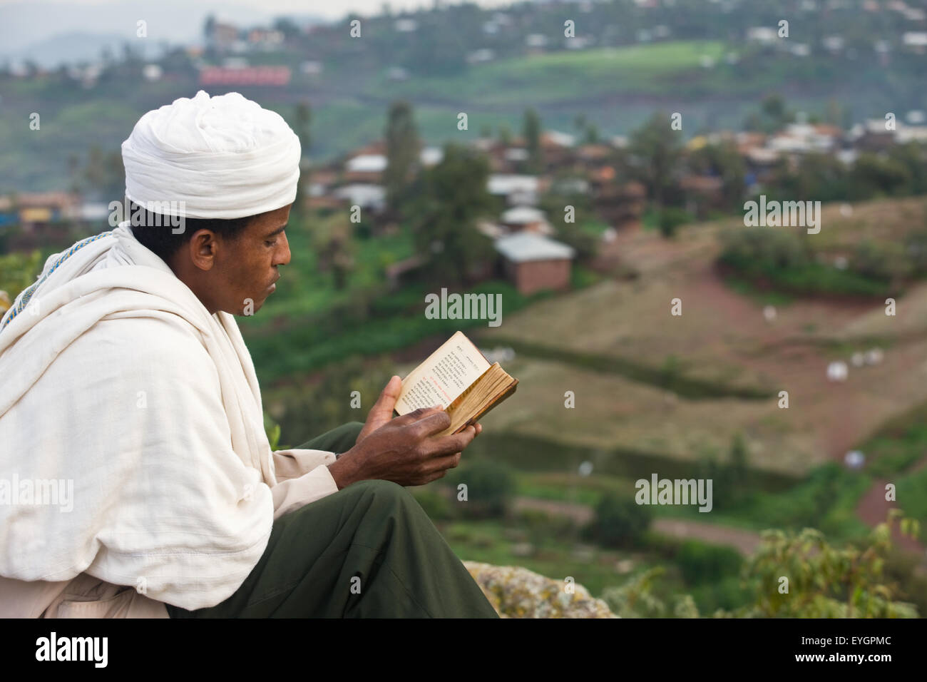 Ethiopia, Ethiopian Orthodox Pilgrim Reading The Bible; Lalibela Stock ...