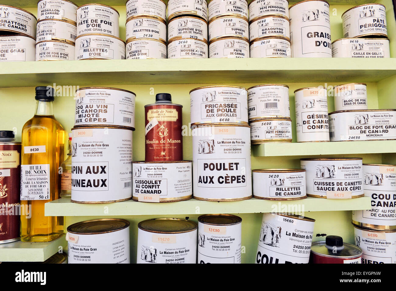 Foie Gras in a gourmet shop in Domme, Perigord noir dordogne france