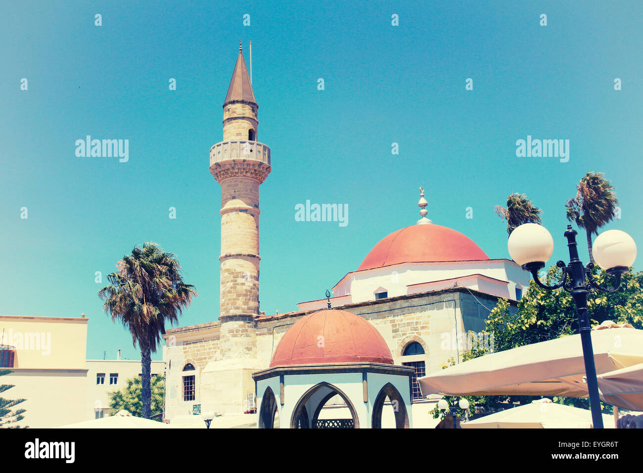 turkish old mosque at central square of Kos Stock Photo