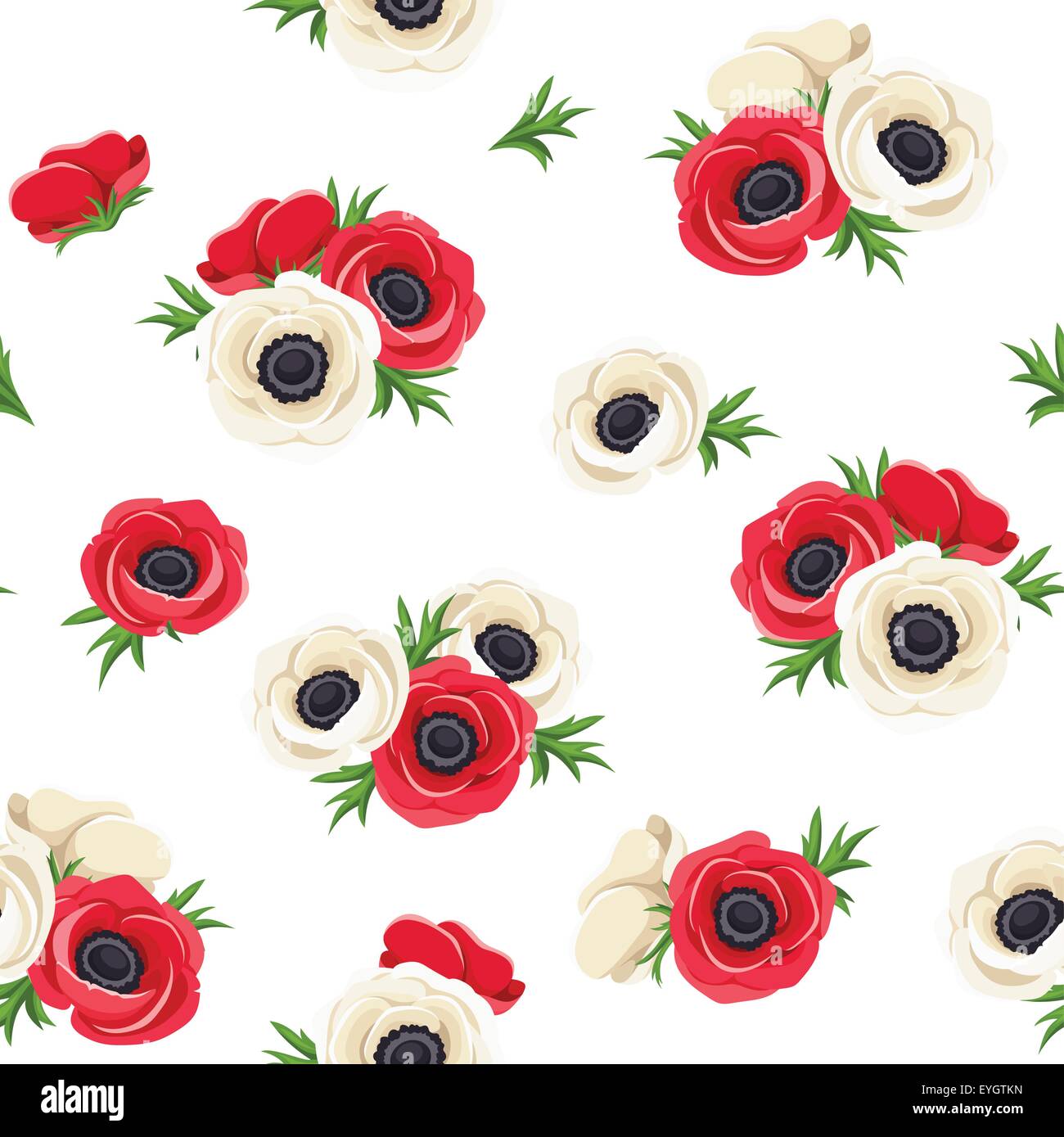 Seamless pattern with red and white anemone flowers. Vector ...