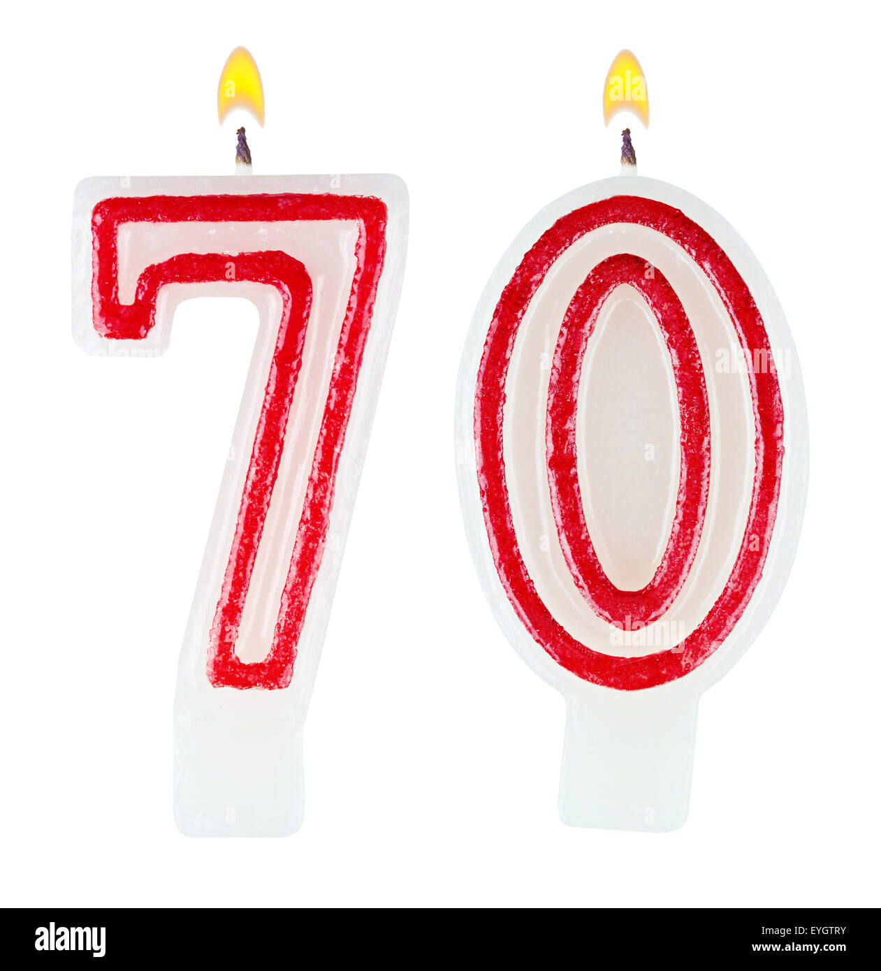 Birthday candles number seventy isolated on white background Stock Photo