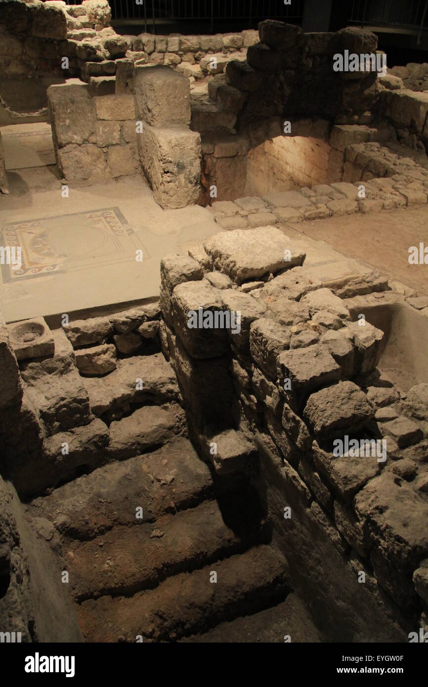 Jerusalem Old City, a Mikveh (ritual bath) at the middle complex in the Wohl Archaeological Museum in the Jewish Quarter Stock Photo