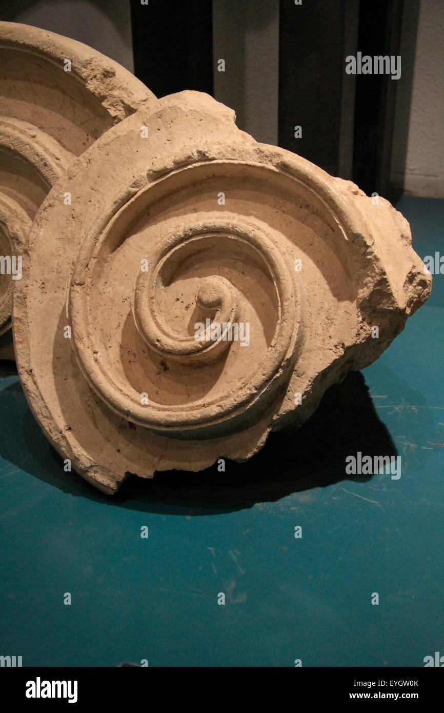 Jerusalem Old City, a fragment of a Ionic column capital at the Wohl Archaeological Museum in the Jewish Quarter Stock Photo