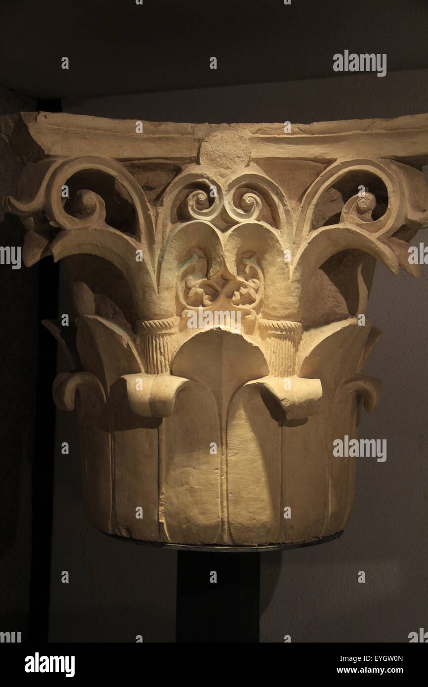 Jerusalem Old City, a column capital at the Wohl Archaeological Museum in the Jewish Quarter Stock Photo