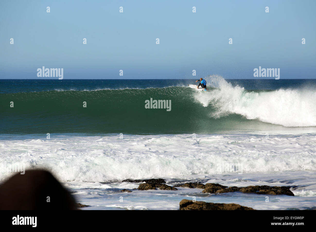 Kelly Slater competing at the 2015 Jeffreys Bay World Surf League professional surfing