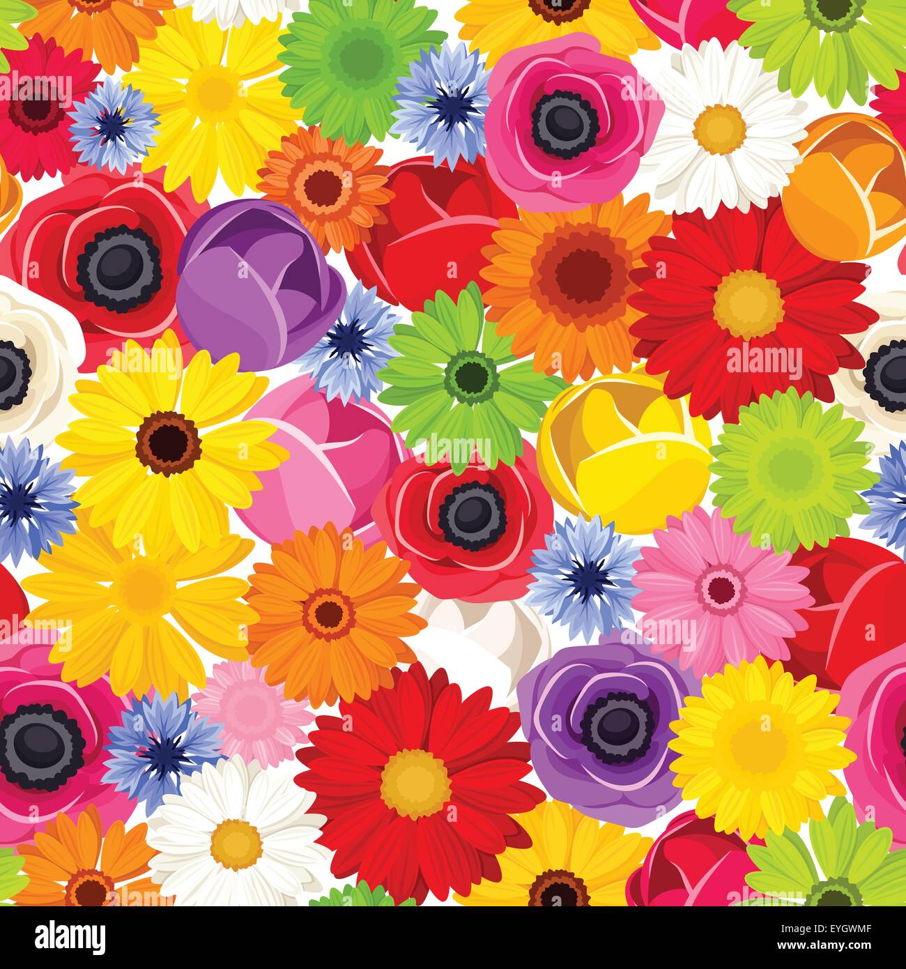Seamless background with colorful flowers. Vector illustration Stock ...