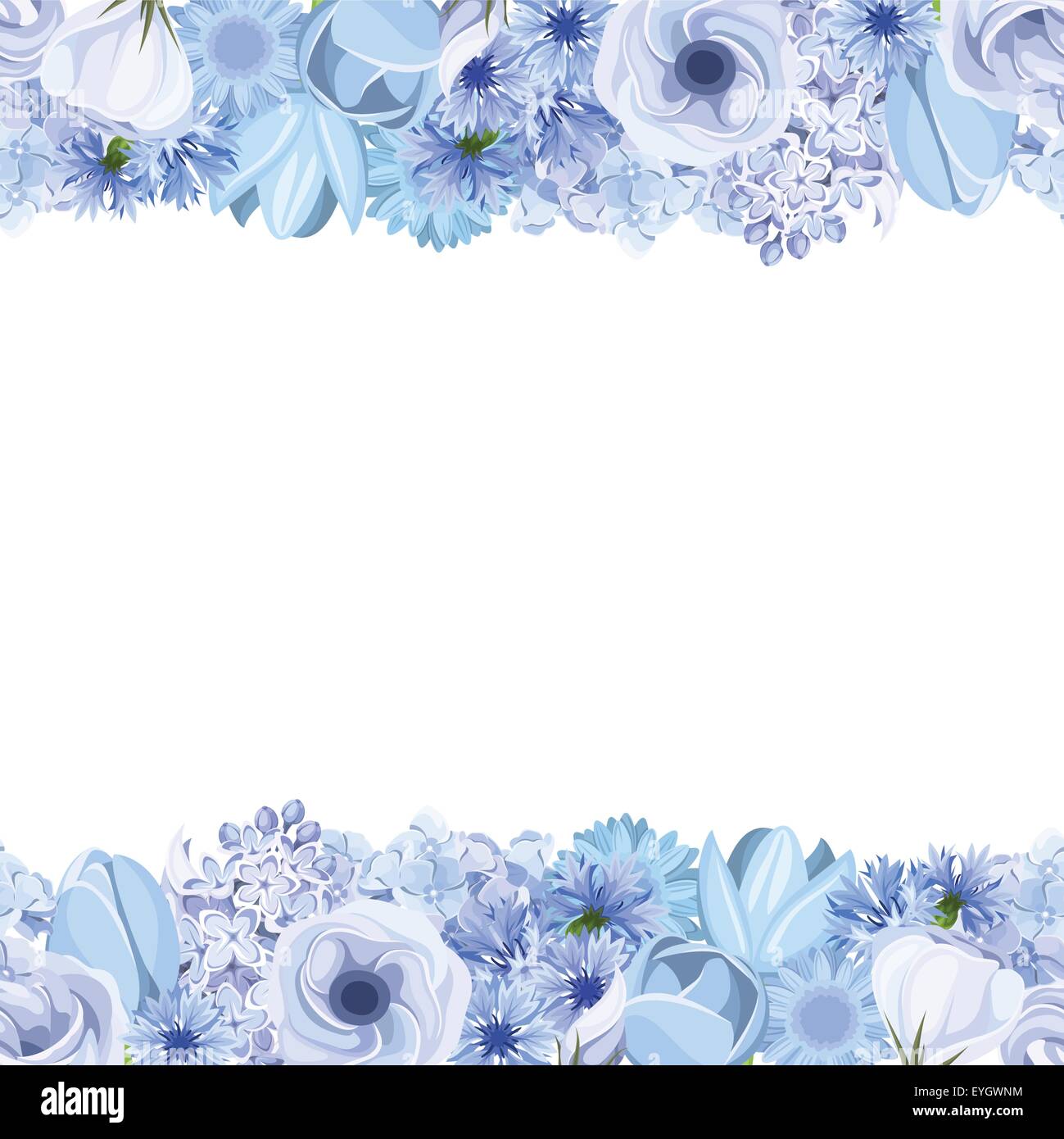 Horizontal seamless background with blue flowers. Vector illustration. Stock Vector