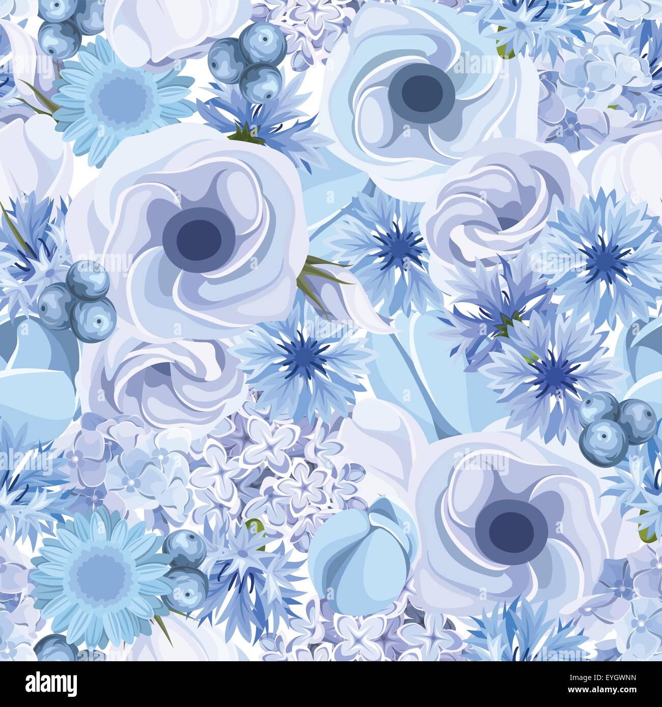 Seamless background with blue flowers. Vector illustration. Stock Vector