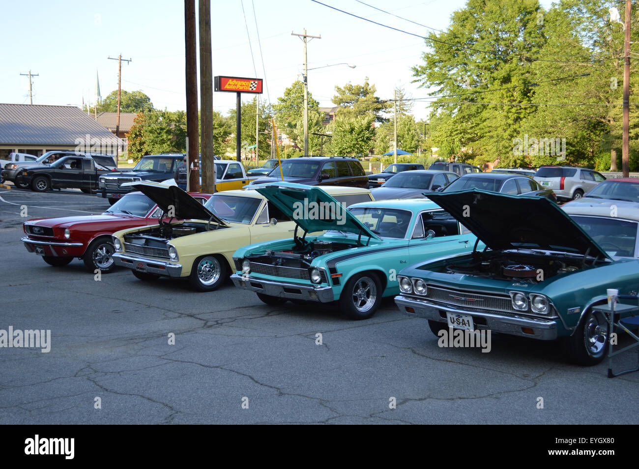 Vintage cars lined up at a local car show. Stock Photo
