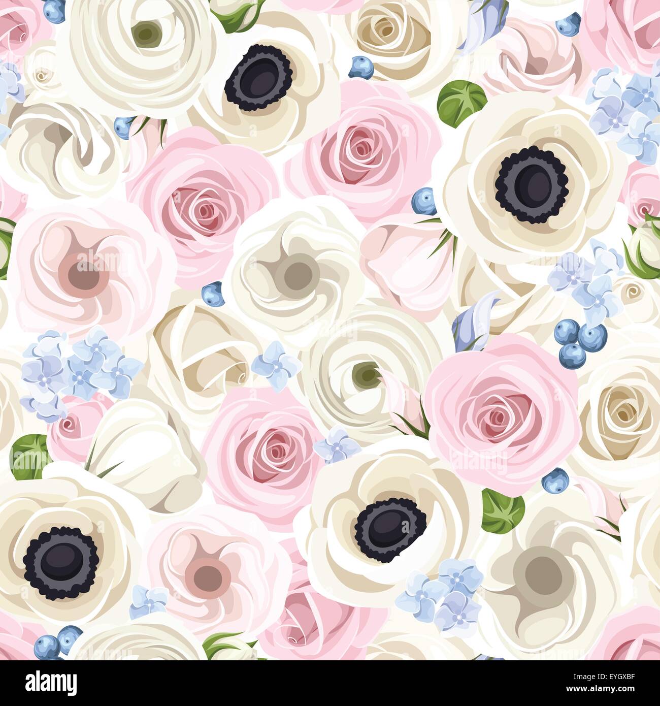 Seamless background with various flowers. Vector illustration Stock ...