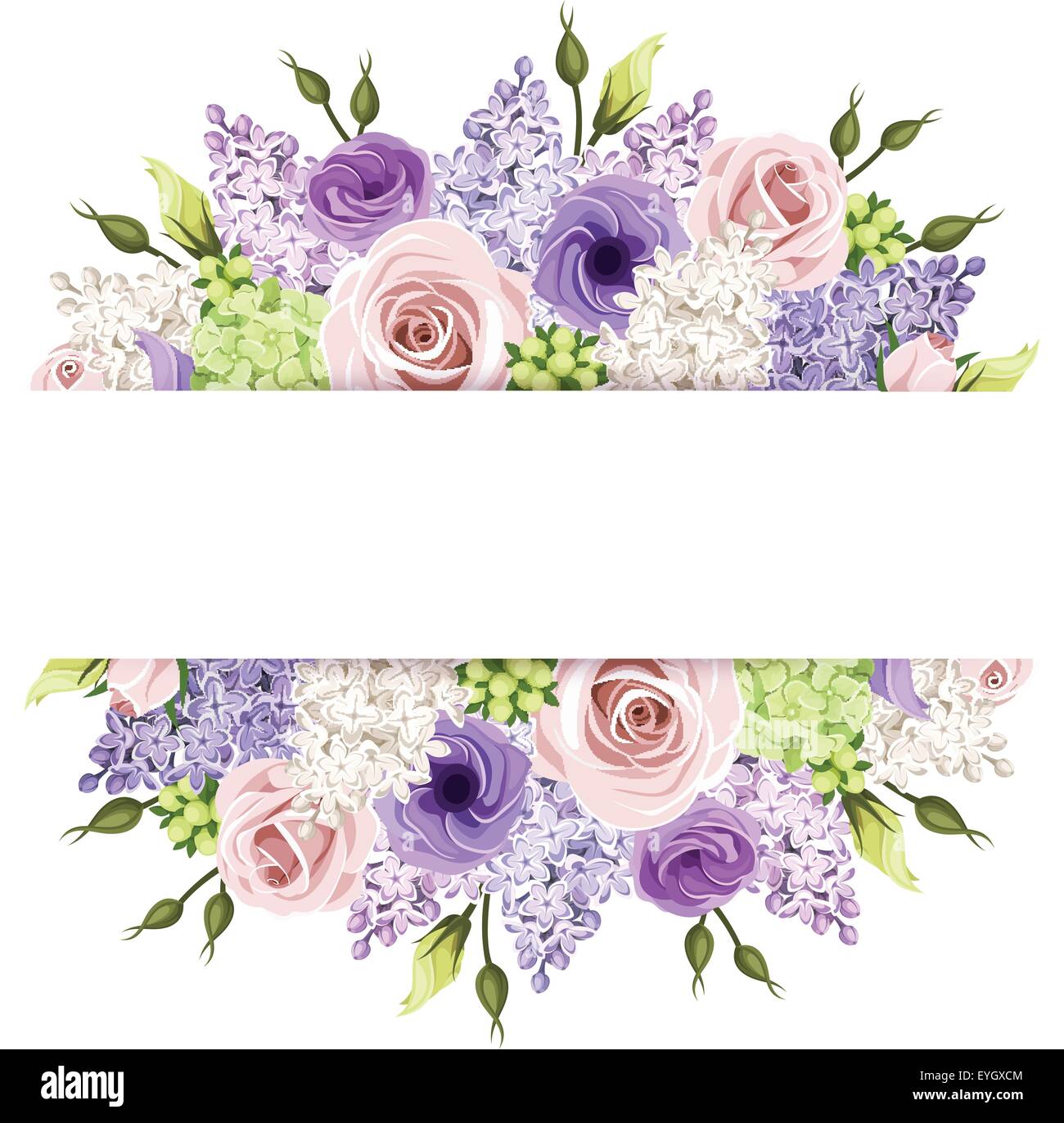 Background with pink, purple and white roses and lilac flowers. Vector