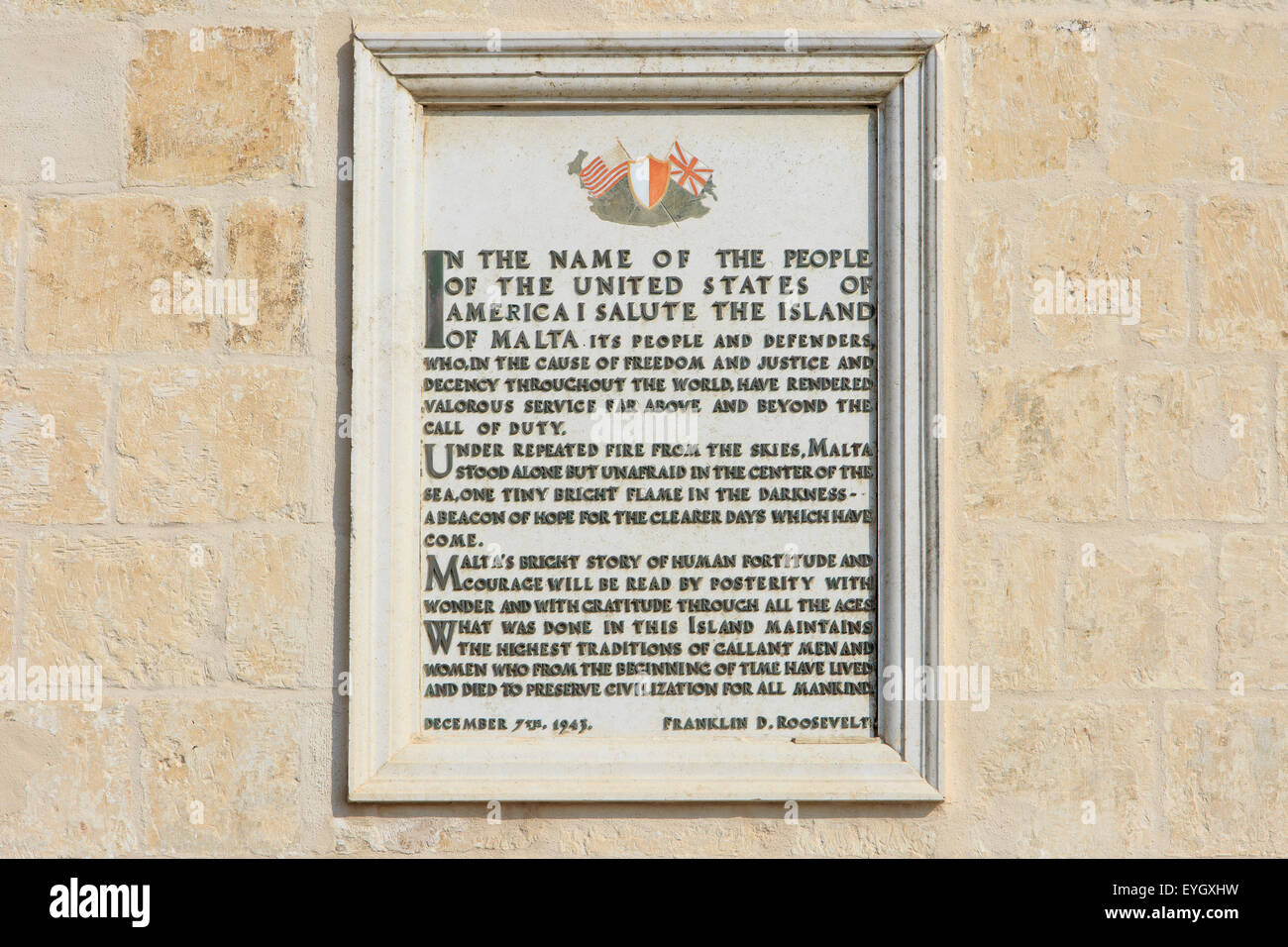 Thank you letter from US President Franklin D.Roosevelt to the Maltese people outside the