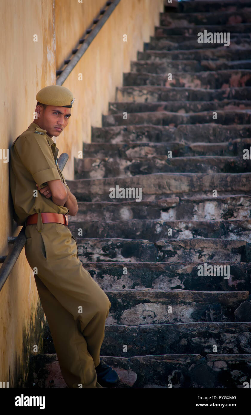 Soldier Guarding Step Passage; Jaipur, Rajasthan, India Stock Photo Alamy