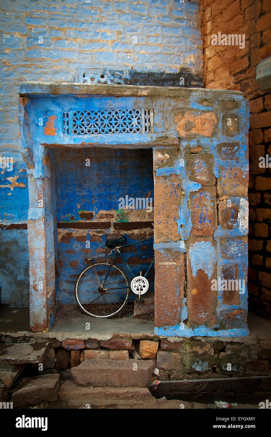 Bike Hidden In Old Annexe; Jodhpur, Rajasthan, India Stock Photo