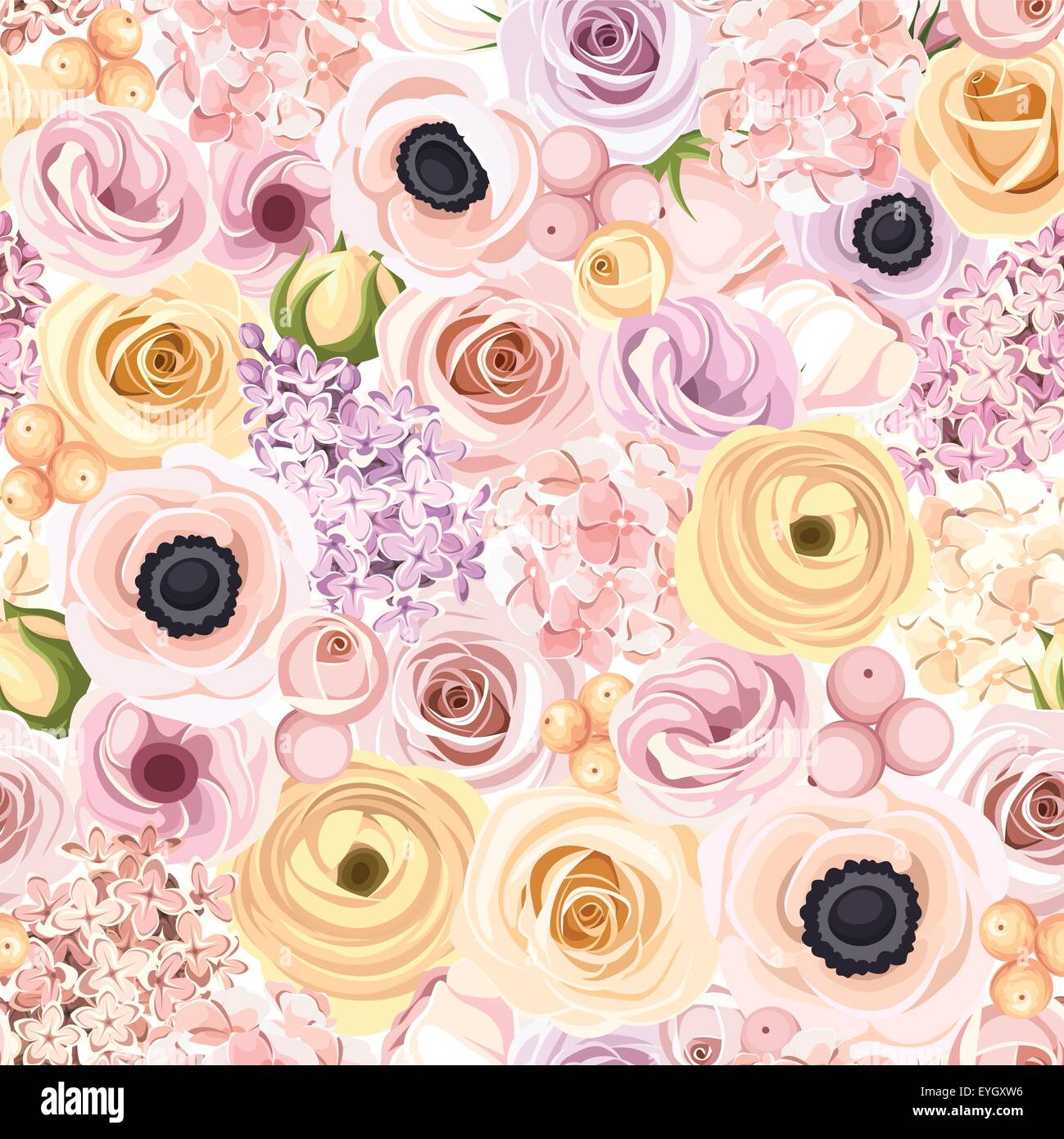 Seamless background with various colorful flowers. Vector illustration ...