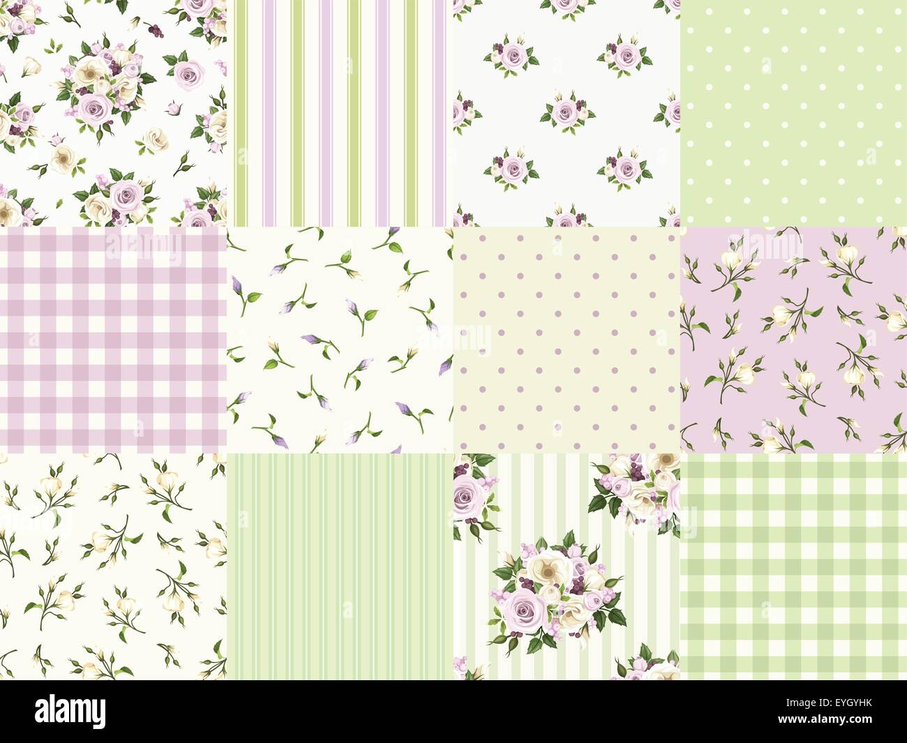 Set of seamless floral and geometric patterns for scrapbooking. Vector illustration. Stock Vector