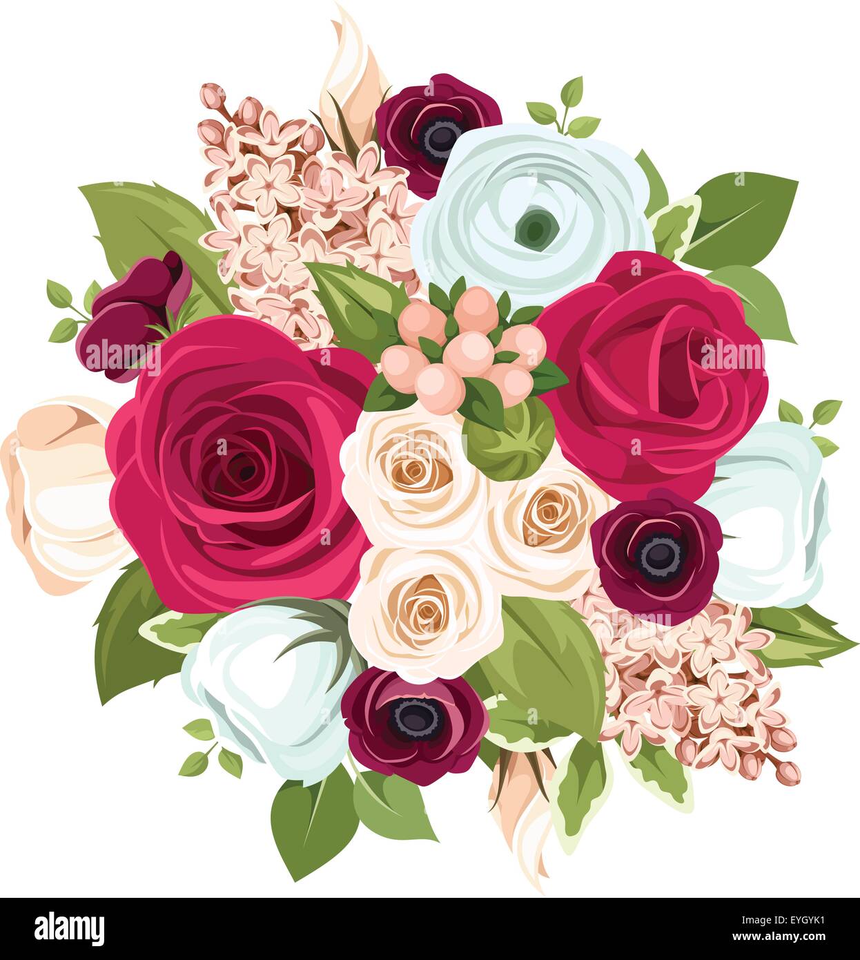 Bouquet with red, white and blue flowers. Vector illustration. Stock Vector